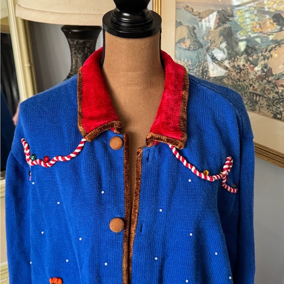 Quacker Factory Royal Blue Embroidered Cactus Cowgirl Rodeo Cardigan - Picture 3 of 7
